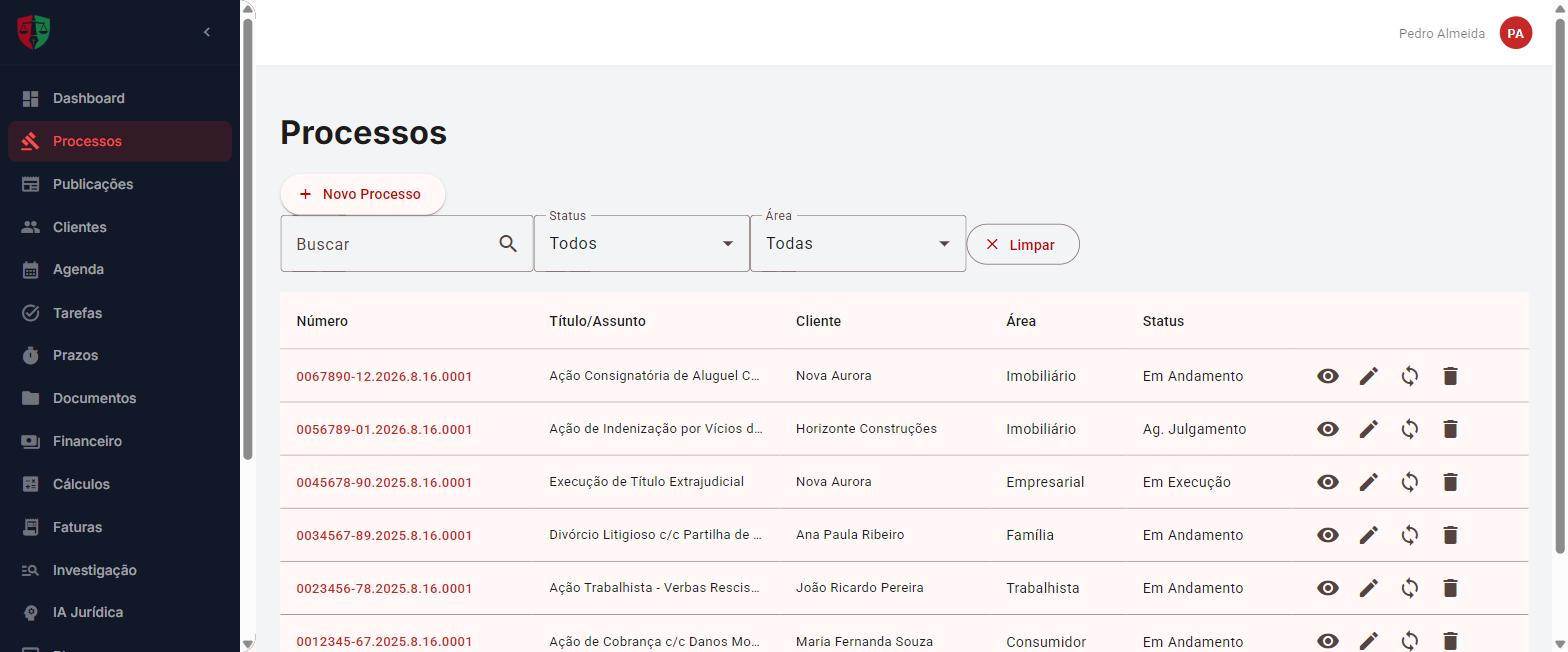 Tela do módulo Processos